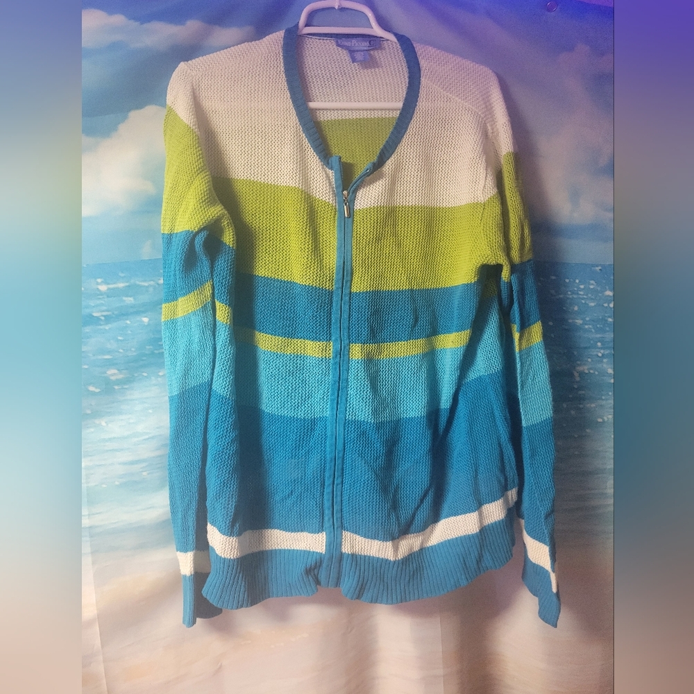 Evan Picone Zip Up Color Stripe Cardigan Size 2X